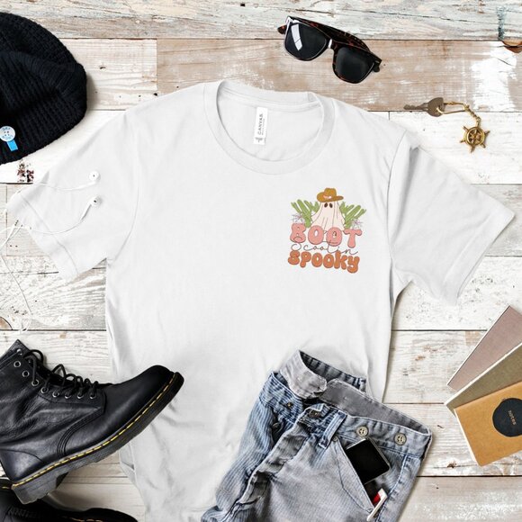 Boot Scootin Spooky Halloween T Shirt Western T Shirt Ghost Tee Cactus Tee - Picture 1 of 4